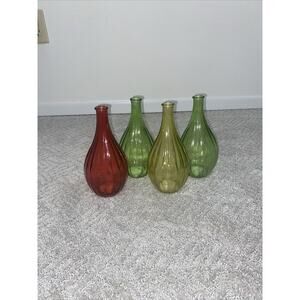 Melrose crafted art colored glass bottle vases Red, Green, & Yellow NEW